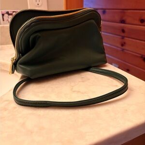 Green Crossbody Bag with Gold Zippers